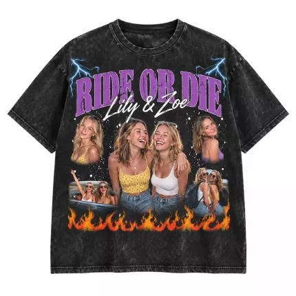 Custom Best Friend Bootleg Tee with Your Photos, Personalized Ride Or Die Shirt, 90s Vintage Photo Collage T-Shirt for Best Friends | Trinmama
