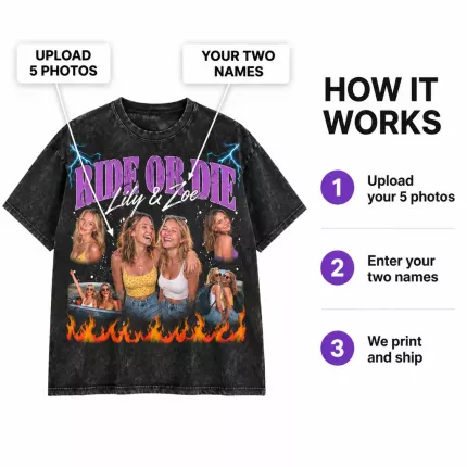 Custom Best Friend Bootleg Tee with Your Photos, Personalized Ride Or Die Shirt, 90s Vintage Photo Collage T-Shirt for Best Friends | Trinmama image 7