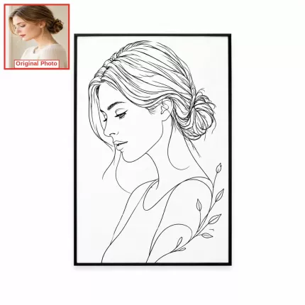 Custom Minimalist Line Art Picture Frame, Personalized Photo to One Line Drawing Portrait Canvas Print, Modern Minimal Line Art Wall Decor Gift | Trinmama