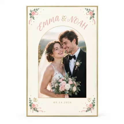 Personalized Wedding Picture Frame, Custom Couple Photo Name Date Canvas Print, Mr and Mrs Keepsake