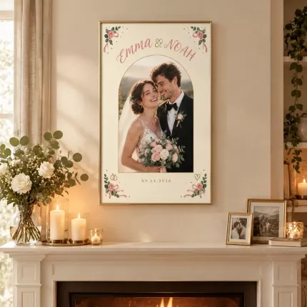 Personalized Wedding Picture Frame, Custom Couple Photo Name Date Canvas Print, Mr and Mrs Keepsake image 2