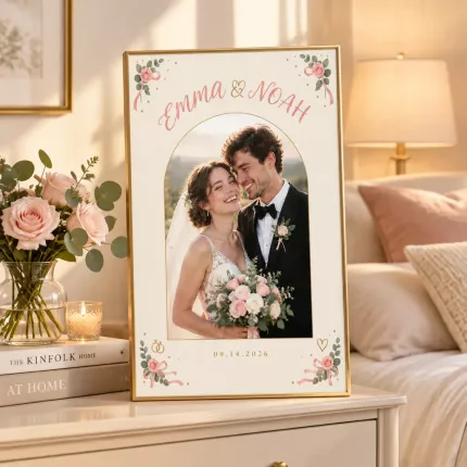 Personalized Wedding Picture Frame, Custom Couple Photo Name Date Canvas Print, Mr and Mrs Keepsake image 3