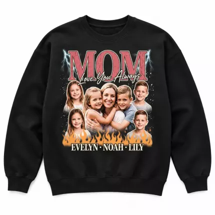 Custom Mom Bootleg Sweatshirt with Your Photos, Personalized Mom Hoodie with Children's Names | Trinmama