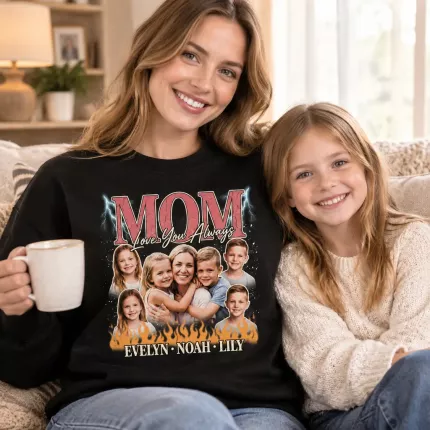 Custom Mom Bootleg Sweatshirt with Your Photos, Personalized Mom Hoodie with Children's Names | Trinmama image 3