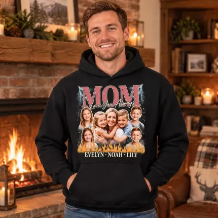 Custom Mom Bootleg Sweatshirt with Your Photos, Personalized Mom Hoodie with Children's Names | Trinmama image 4