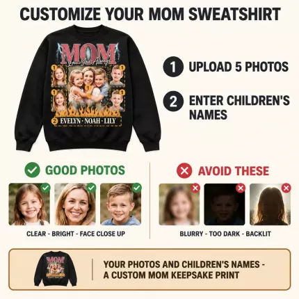 Custom Mom Bootleg Sweatshirt with Your Photos, Personalized Mom Hoodie with Children's Names | Trinmama image 5
