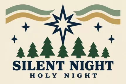 Silent Night Christmas House Flag, Vintage Star of Bethlehem Pine Forest Holiday Wall Decor Banner image 4