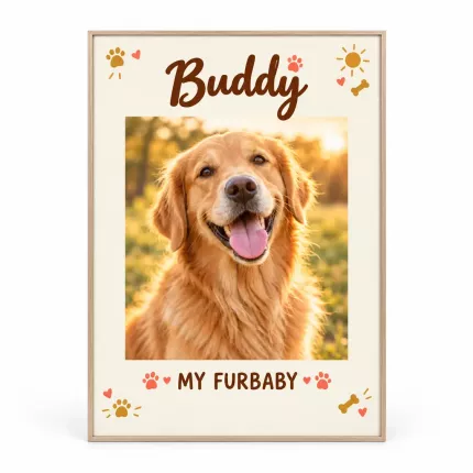 Personalized Pet Portrait Picture Frame, Custom Photo Name Canvas Print, Pet Lover Keepsake Gift image 1