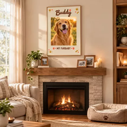 Personalized Pet Portrait Picture Frame, Custom Photo Name Canvas Print, Pet Lover Keepsake Gift image 2