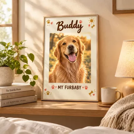 Personalized Pet Portrait Picture Frame, Custom Photo Name Canvas Print, Pet Lover Keepsake Gift image 3