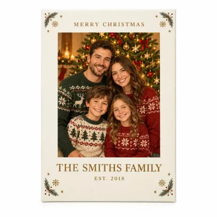 Personalized Family Christmas Picture Frame, Custom Photo Name Year Canvas Print, Holiday Keepsake Gift image 1