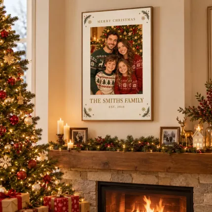 Personalized Family Christmas Picture Frame, Custom Photo Name Year Canvas Print, Holiday Keepsake Gift image 2