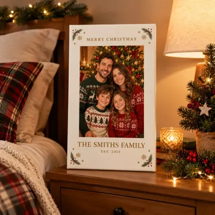 Personalized Family Christmas Picture Frame, Custom Photo Name Year Canvas Print, Holiday Keepsake Gift image 3