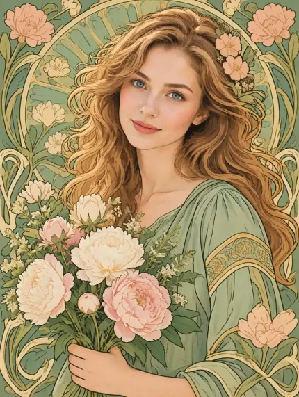 Custom Art Nouveau Picture Frame, Personalized Photo to Art Nouveau Portrait Canvas Print, Mucha Style Floral Wall Art Gift | Trinmama image 4