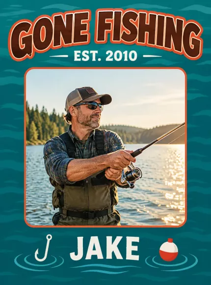 Personalized Gone Fishing Picture Frame, Custom Angler Photo Name Year Canvas Print, Fishing Wall Art Gift image 4