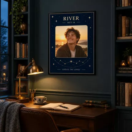 Zodiac Gift - Personalized Birthday Star Map Picture Frame, Custom Photo Name Date Star Chart Canvas Print, Starry Night Wall Art image 3