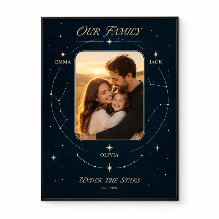 Zodiac Gift - Personalized Family Star Chart Picture Frame, Custom Family Photo Names Year Constellation Canvas Print, Starry Night Wall Art image 1