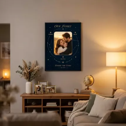 Zodiac Gift - Personalized Family Star Chart Picture Frame, Custom Family Photo Names Year Constellation Canvas Print, Starry Night Wall Art image 2