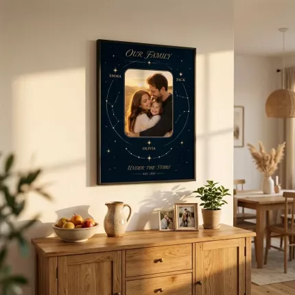 Zodiac Gift - Personalized Family Star Chart Picture Frame, Custom Family Photo Names Year Constellation Canvas Print, Starry Night Wall Art image 3