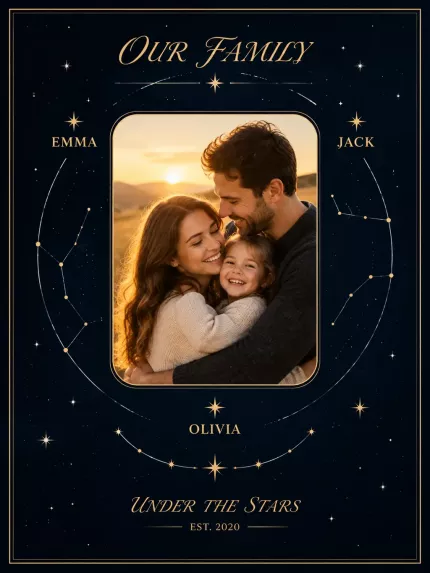 Zodiac Gift - Personalized Family Star Chart Picture Frame, Custom Family Photo Names Year Constellation Canvas Print, Starry Night Wall Art image 4