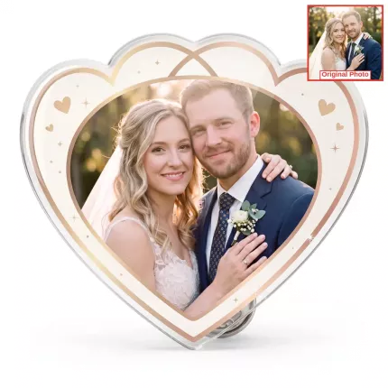 Anniversary Gift For Couples - Custom Wedding Photo Acrylic Pin & Keychain, Personalized Heart Photo Badge with Pin Back or Key Ring, Custom Couple Photo Gift | Trinmama