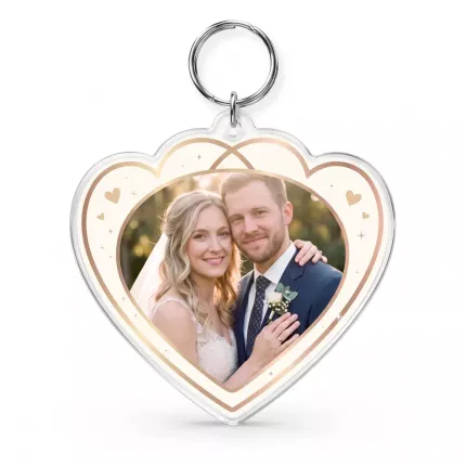 Anniversary Gift For Couples - Custom Wedding Photo Acrylic Pin & Keychain, Personalized Heart Photo Badge with Pin Back or Key Ring, Custom Couple Photo Gift | Trinmama image 2