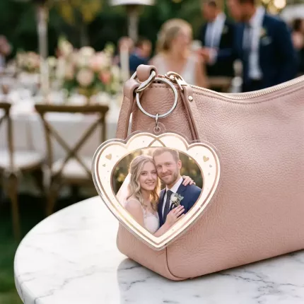 Anniversary Gift For Couples - Custom Wedding Photo Acrylic Pin & Keychain, Personalized Heart Photo Badge with Pin Back or Key Ring, Custom Couple Photo Gift | Trinmama image 3