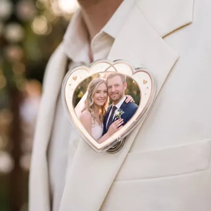 Anniversary Gift For Couples - Custom Wedding Photo Acrylic Pin & Keychain, Personalized Heart Photo Badge with Pin Back or Key Ring, Custom Couple Photo Gift | Trinmama image 4