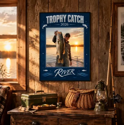Fishing Lover Gift - Personalized Trophy Catch Picture Frame, Custom Fisherman Photo Name Year Canvas Print, Fishing Wall Art Gift image 2