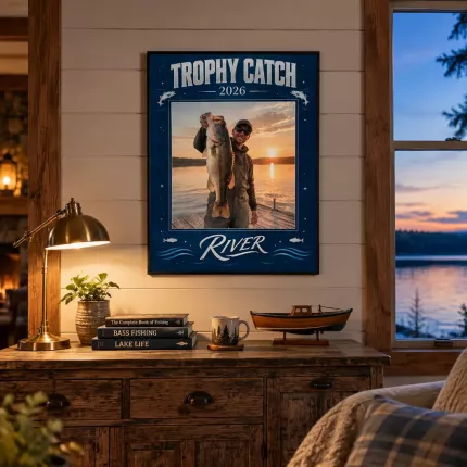Fishing Lover Gift - Personalized Trophy Catch Picture Frame, Custom Fisherman Photo Name Year Canvas Print, Fishing Wall Art Gift image 3