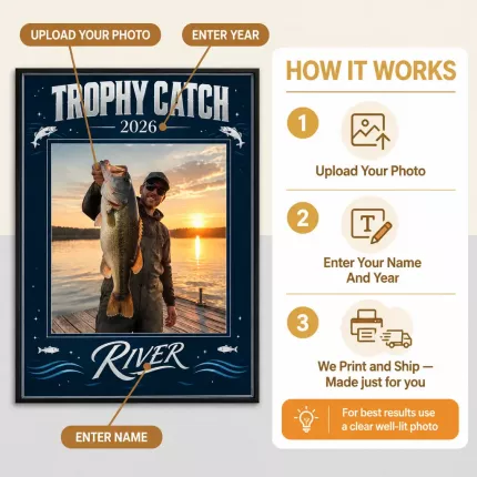Fishing Lover Gift - Personalized Trophy Catch Picture Frame, Custom Fisherman Photo Name Year Canvas Print, Fishing Wall Art Gift image 5