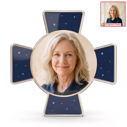 Memorial Gift - Custom Memorial Photo Acrylic Pin & Keychain, Personalized Cross Photo Badge In Loving Memory, Custom Photo Keychain for Loss | Trinmama image 1