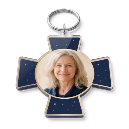 Memorial Gift - Custom Memorial Photo Acrylic Pin & Keychain, Personalized Cross Photo Badge In Loving Memory, Custom Photo Keychain for Loss | Trinmama image 2