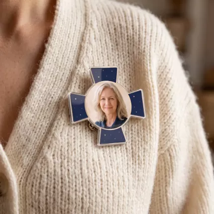 Memorial Gift - Custom Memorial Photo Acrylic Pin & Keychain, Personalized Cross Photo Badge In Loving Memory, Custom Photo Keychain for Loss | Trinmama image 4