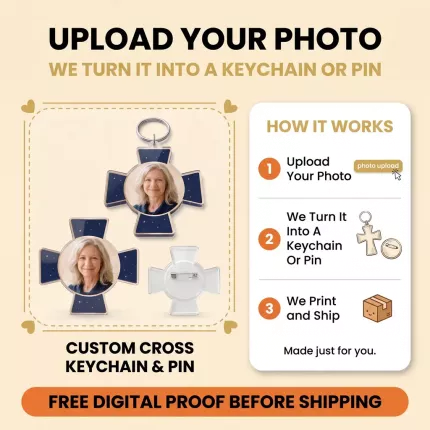 Memorial Gift - Custom Memorial Photo Acrylic Pin & Keychain, Personalized Cross Photo Badge In Loving Memory, Custom Photo Keychain for Loss | Trinmama image 5